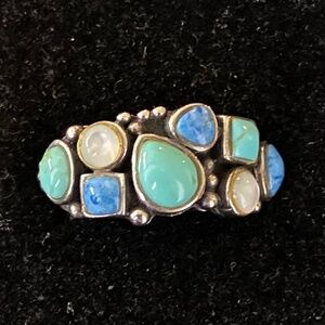 Turquoise, moon stone and lapis in sterling silver 925 Sz 7